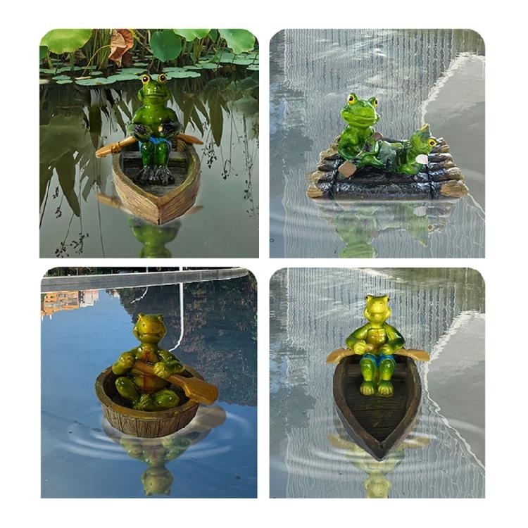 Unique Floating Turtles Frogs Sculpture With Rowing Theme Decorative Ornament For Outdoor Fountains Or Indoor Vignettes