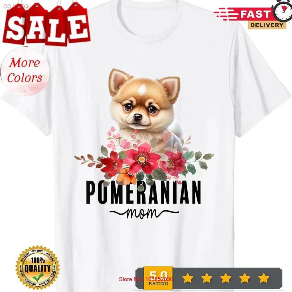 Pomeranian With Flowers Dog Mom Cute Pet Owner Lover T Shirt Vintage Comfortable Streetwear Top For Everyday Wear