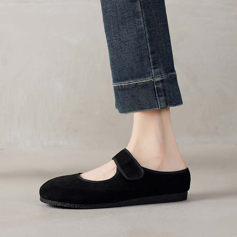 Krazing Pot Cow Suede Nubuck Spring Autumn Winter Flats Slip on Mules Women Keep Warm Fashion Girls Casual Shoes