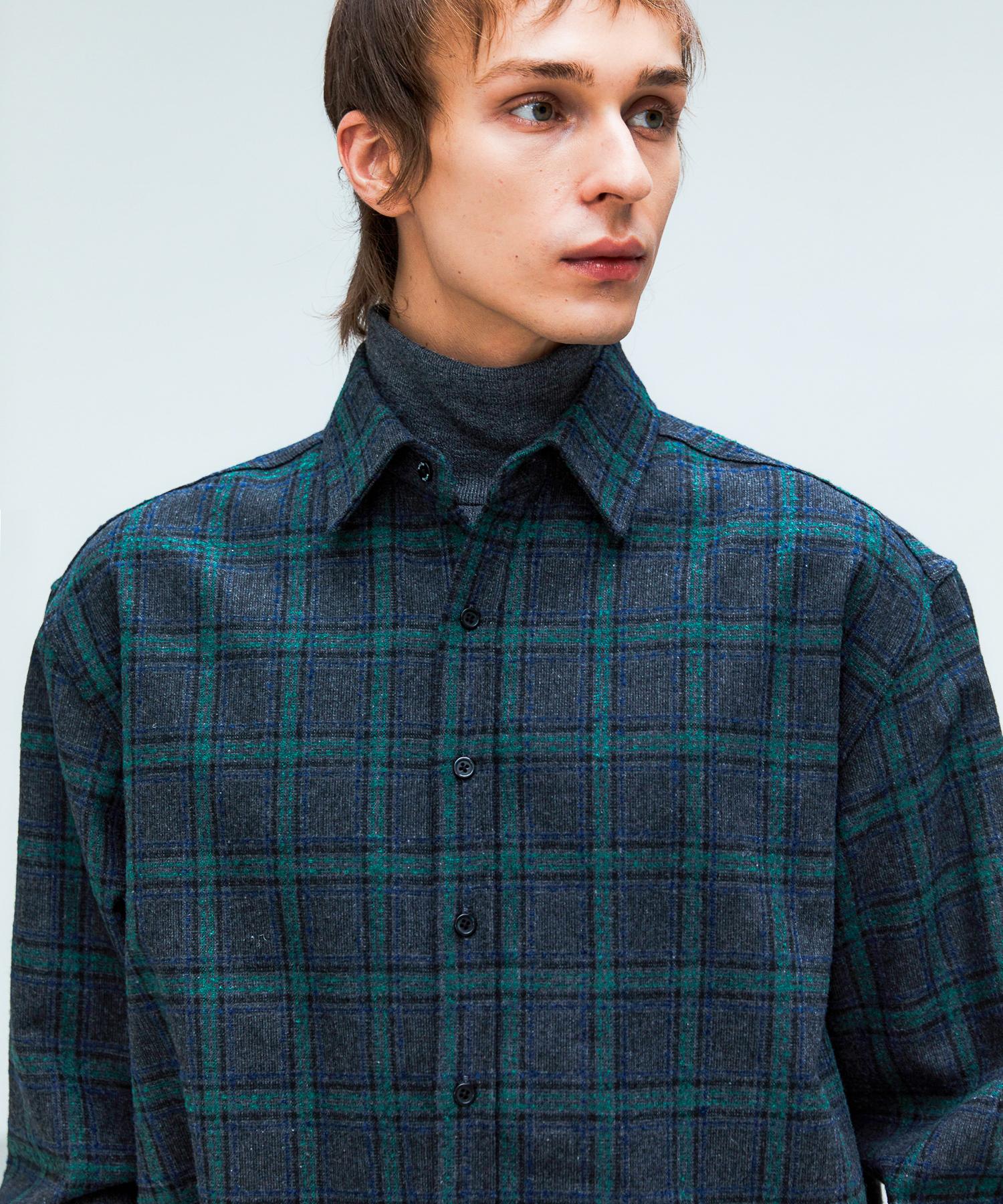 Triple Sense Fine Wool Casual Check Shirt_Green Gray Green/L