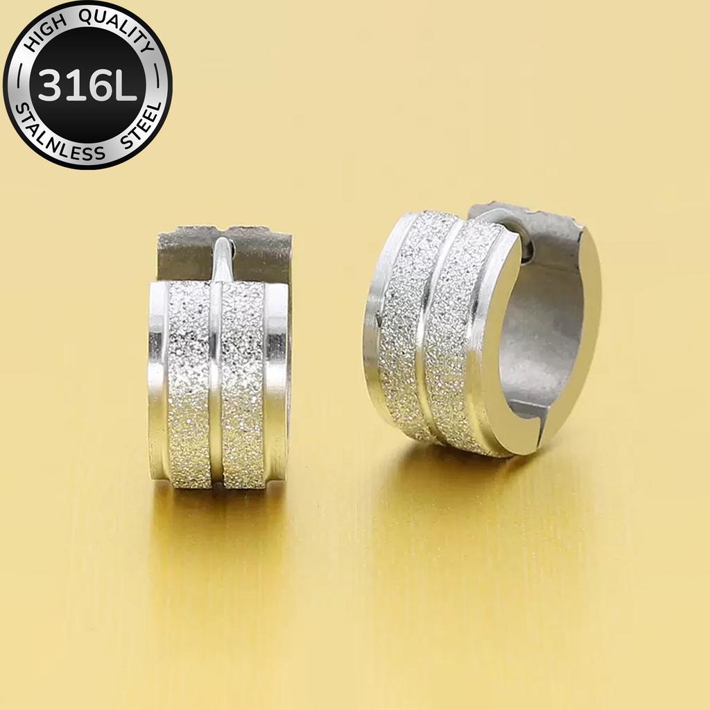 1 Pair of 316L Minimalist Hip-hop Style High-quality 316L Stainless Steel Golden Earrings, Double-layer Matte Finish, Unisex Versatile Earrings