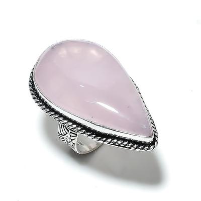 Gema de Cuarzo Rosa Natural Hecho a Mano Anillo de Plata de Ley 925 Talla 8 L6w95