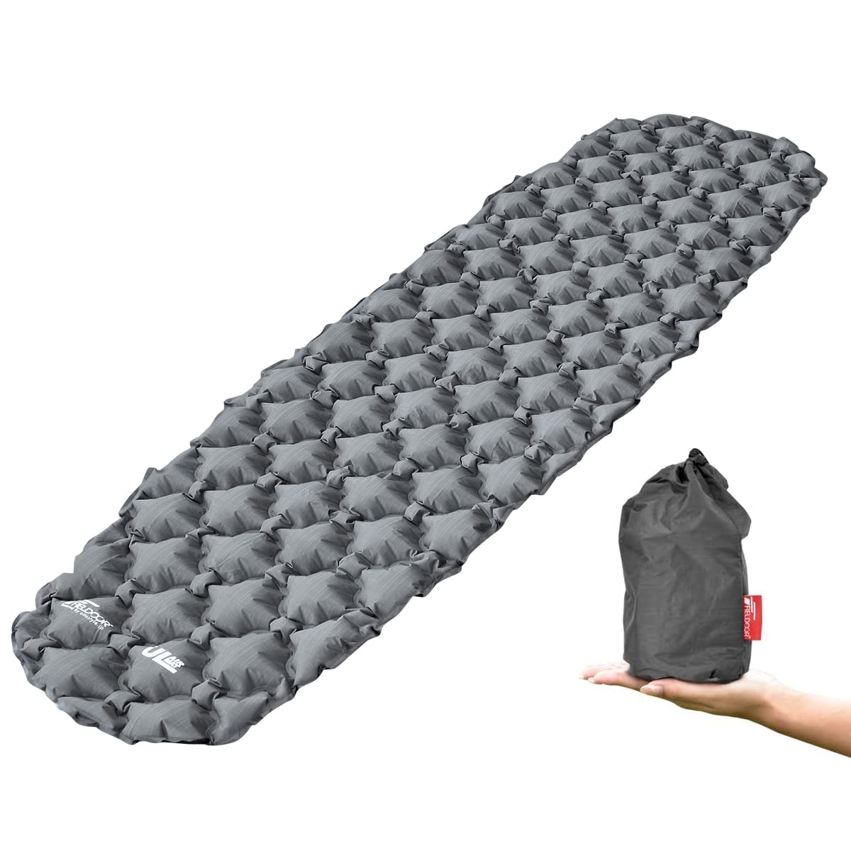 

FIELDOOR Ultralight Air Mattress [Gray/Single Size] 196 x 56 x 6cm, Water-repellent, TPU coating, Compact, Lightweight, for Hiking, Camping, and Touri