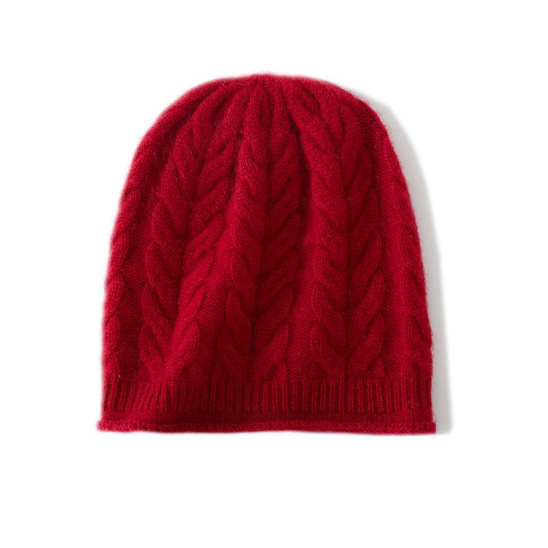 

Cashmere Autumn and Winter New Women s High End Solid Color Twist Twist Thick Ear Protection Warm Knitted Curly Hat One Size