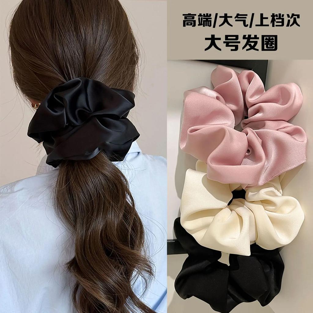 Newest Woman Big Elegant Silk Elastics Hair Band Solid Color Scrunchies Hair Ties Ladies Ponytail Hold Hair Accessories