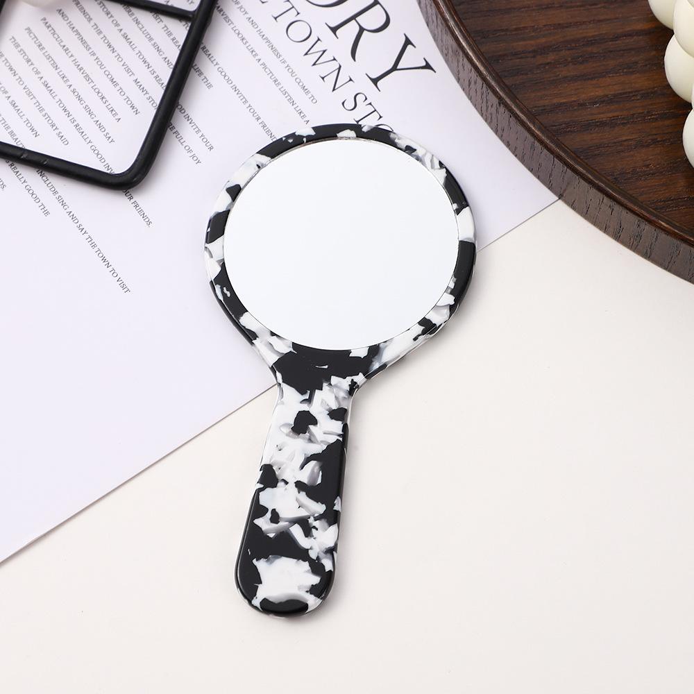 Poignée Acétate Petit Miroir Rond Portable Compact Miroir de Maquillage Miroir à Main pour Retouches Quotidiennes Miroir à Poignée Transfrontalier