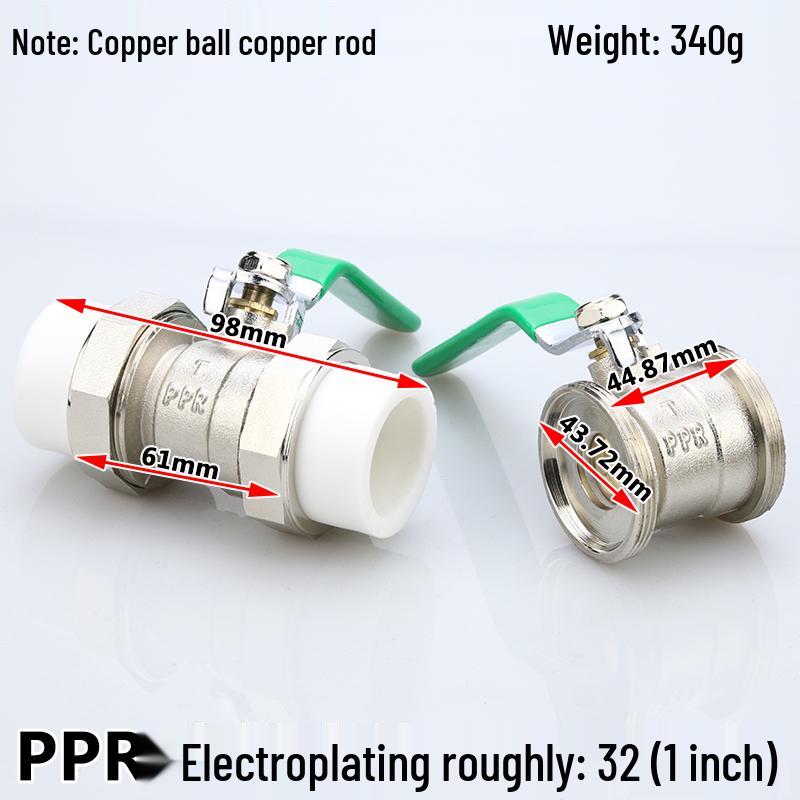 High-Temperature PPR Ball Valve: Double Union, Copper, Hot Melt, Sizes 20-75, Water Pipe & Switch