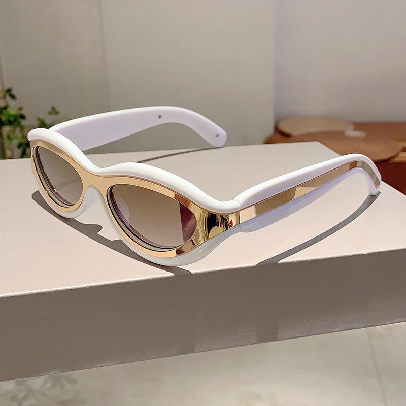 Y2K Vintage Luxury Designer Double Color Cat Eye Sunglasses Women Men Trend Punk Small Frame Shade
