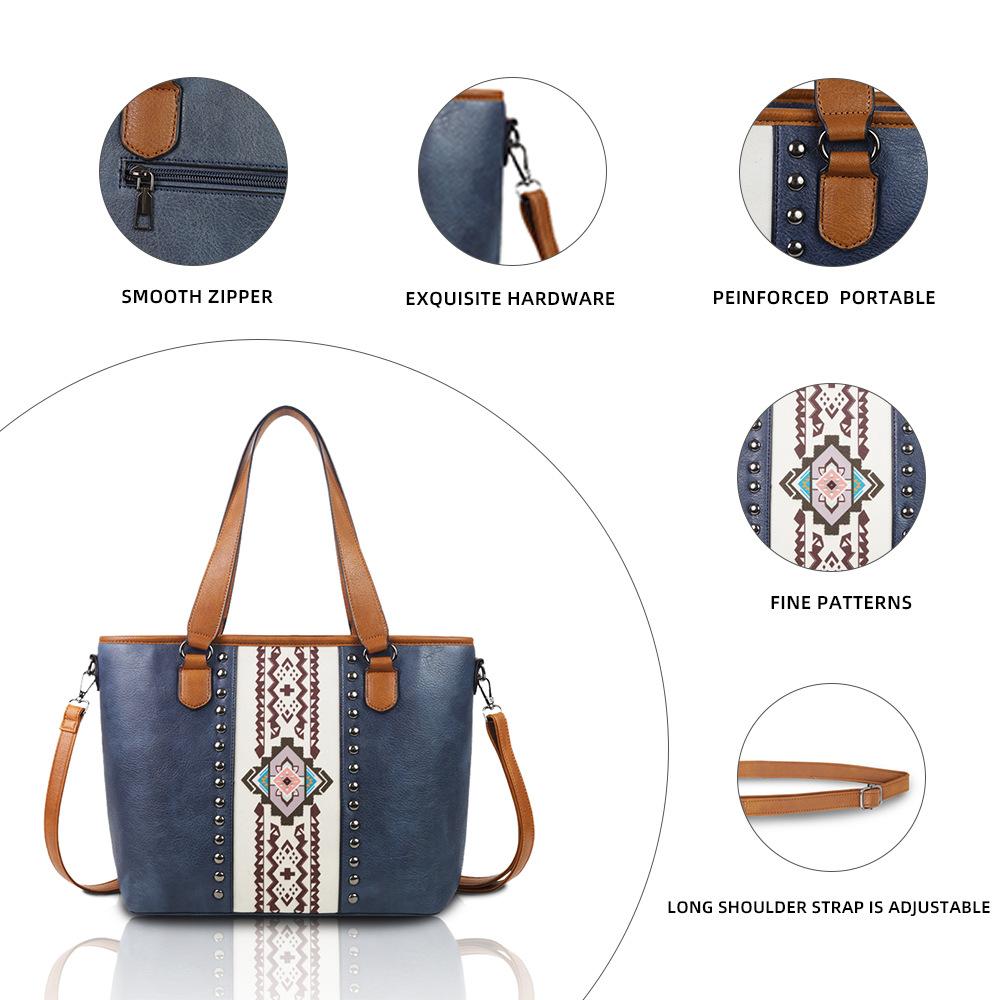 Pu European and American Retro Ethnic Style Tote Bag, A Large Storage Capacity Women's Bag, A Commuting Bag for Work