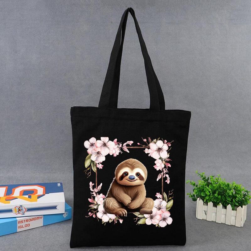 Cherry Blossoms Animal Koala Printed Shoulder Bag Student Large Capacity Canvas Eco-Friendly Bag