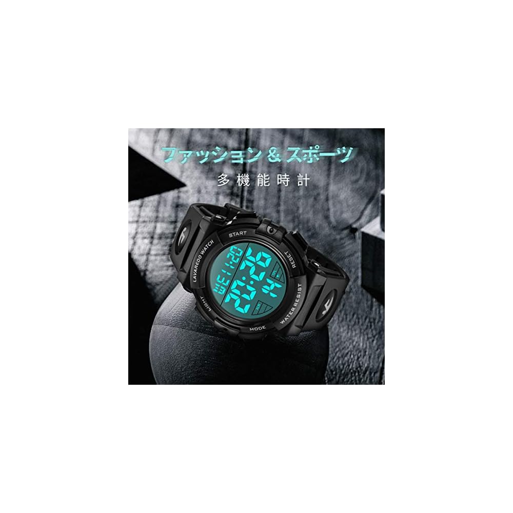 Senors Digital Sports Watch Men's 50m Waterproof Multi-Function LED Display Outdoor Watch Black