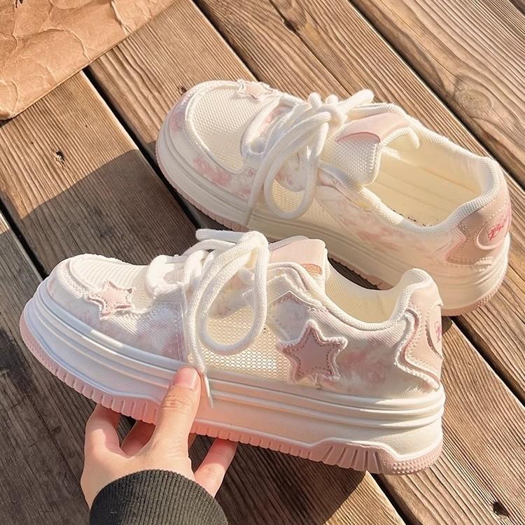 Star Women's Summer Breathable Mesh Mesh Shoes, New Shoes with Skirts, Versatile Platform Sports Board Shoes