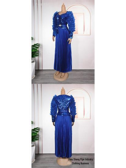 Plus Size High-Waisted Evening Gown with Rhinestones, Beads, and Sequins - New African Style