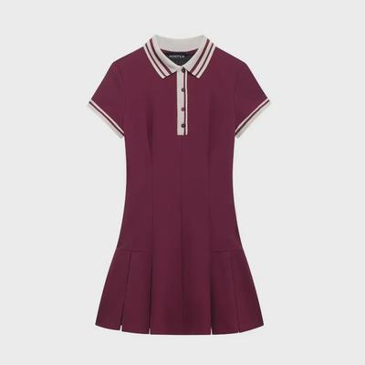 2024 European & American Women's Polo Collar French Ribbed Pleated Short Dress
