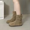 New short tube lazy style versatile pleated boots women's Martin boots pile up autumn short boots increase height fashionable camel