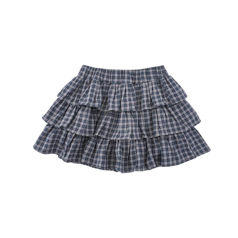 Girls  Summer Korean Style Jacquard Knit Sleeveless Hoodie & Plaid Skirt Set 90 cm