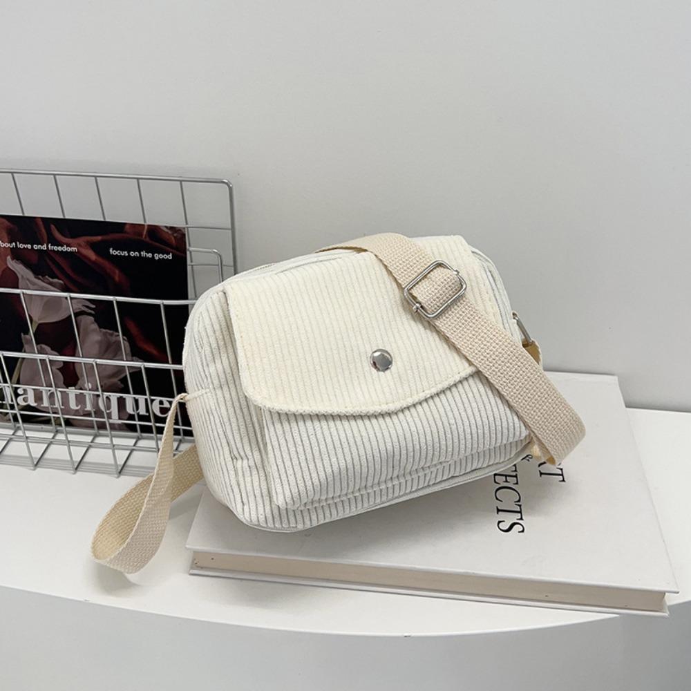 New Corduroy Striped Crossbody Bag Solid Colour Adjustable Strap Lady's Square Bag Simple Design Mini Coin Pouch for Casual Wear