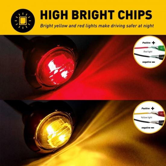 20pcs 3/4" Round Amber Red LED Signal Trailer Clearance Side Marker Lights12V EA