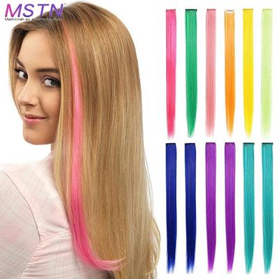 Clip In One Piece Haarverlängerung Synthetische Gerade Farbverlauf Lila Blau Rosa Haarverlängerung Weibliche Perücke
