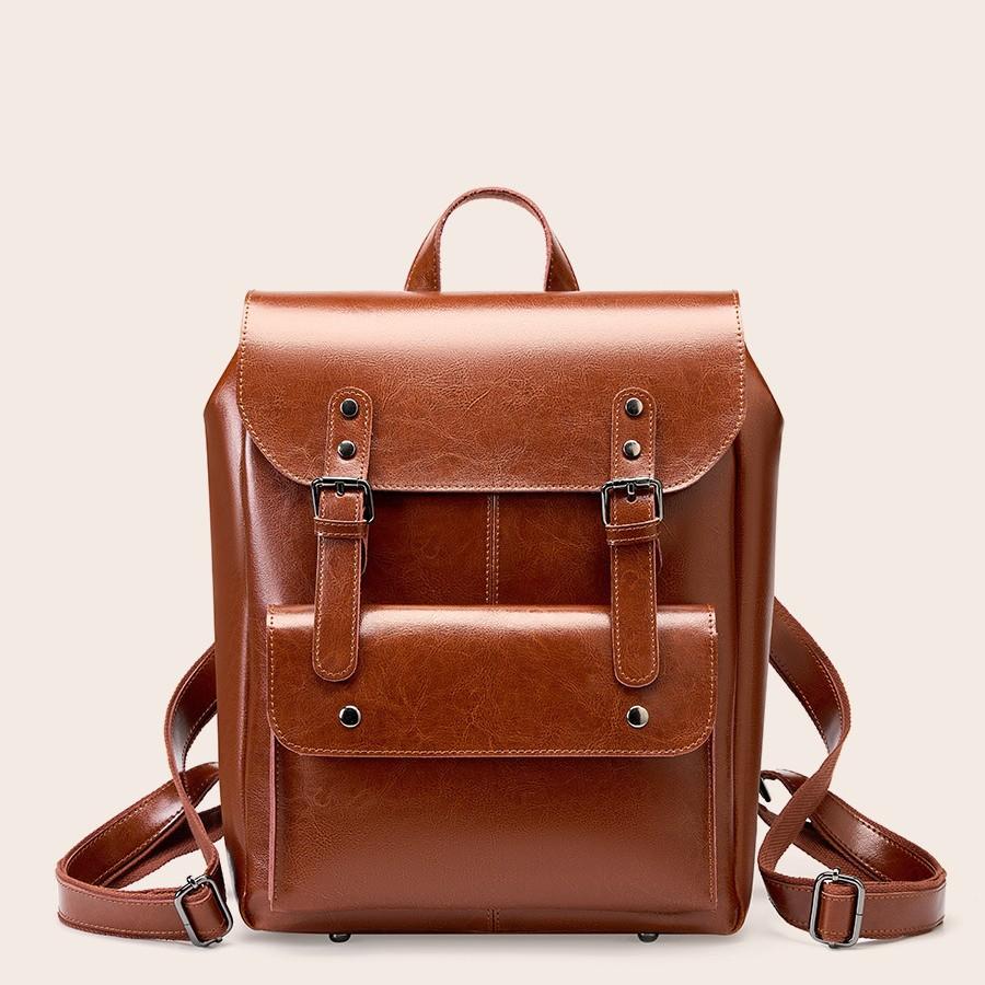 Large Capacity Women's Backpack British Style Retro Unisex Backpack Genuine Leather Wear-resistant Cowhide Laptop Backpack College Style