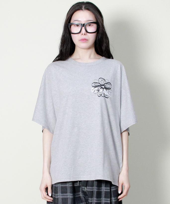 Deumakeu Medium Fit French Sleeve Chest Flower Short Sleeve T-Shirt Gray
