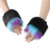 Fingerless Rainbow Fleece Gloves For Winter Soft Plush Warmth Unisex Design Colorful Bear Cosplay