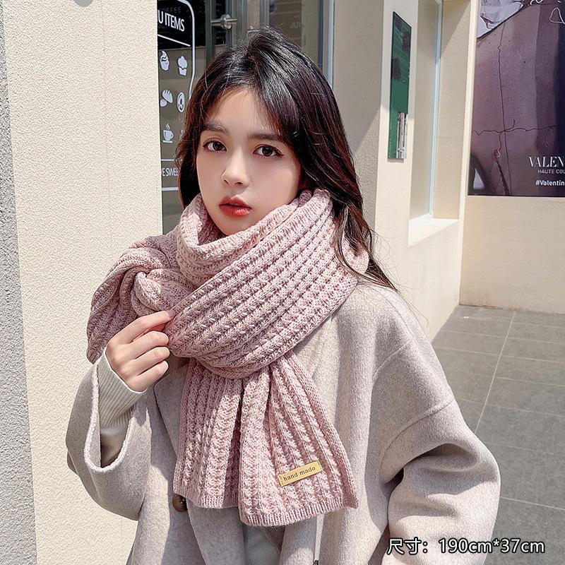 New Soft Waxy Versatile Korean Version Knitted Wool Solid Color Scarf Female Autumn and Winter Students Thickened Couple Scarf