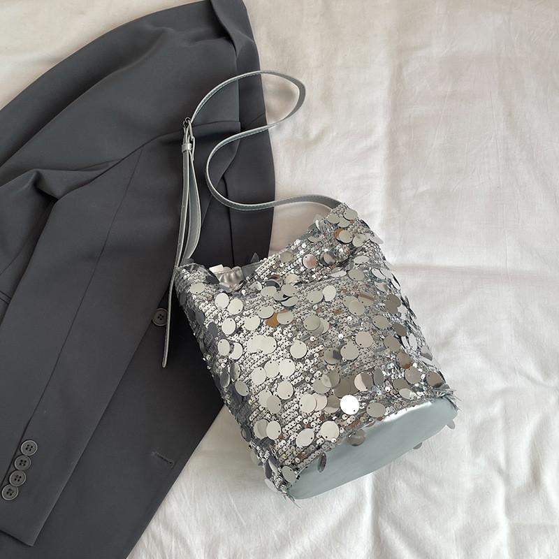 Chic Sequin Tote Bag For Women 2024 Trendy Korean Style Large Capacity Shoulder Bag