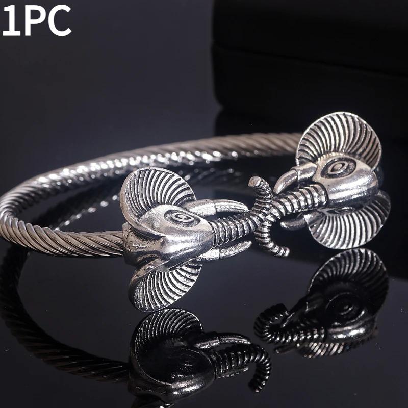 

1PC Bohemian Ethnic Elephant Big Bracelets for Women Vintage Silver Color Charm Open Bracelet & Bangle African Jewelry Beach Summer