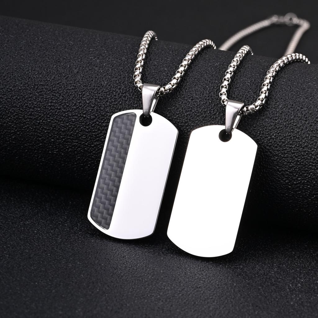 Vnox Black Carbon Fiber Military Dog Tag Pendant Necklaces for Men, Silver Color Stainless Steel Box Chain Jewelry Gifts to Him