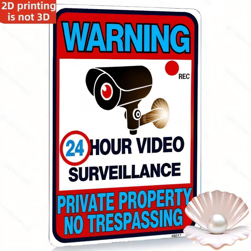 Tin Sign WARNING  Hour Video Surveillance Private Property No Trespassing Retro Metal Wall Decor for Home Garage Office Vinta