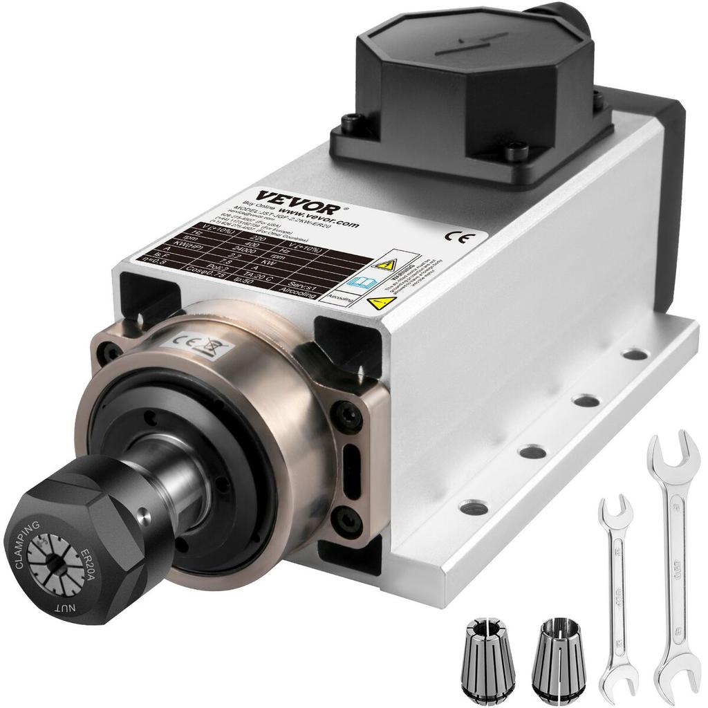 Chłodzony powietrzem silnik wrzeciona 2,2 kW CNC Silnik wrzeciona 220 V Kwadratowy Chłodzony powietrzem Silnik wrzeciona ER20 Oprawka 24000 obr./min CNC Wrzeciono 6A Silnik wrzeciona 400 Hz dla