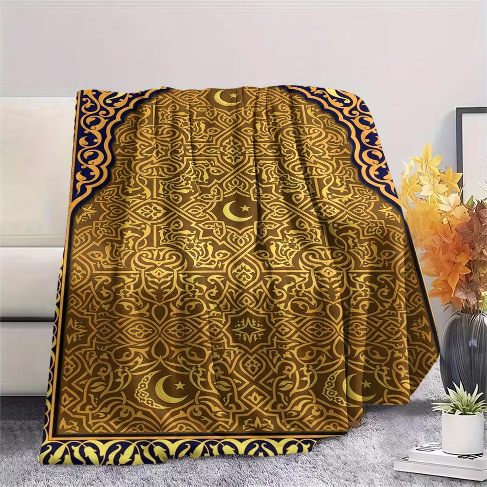 1Pc Muslim Print Flannel Blanket, High quality Comfortable for All Seasons, Home Decor, Warmth and Comfort, Perfect for Christmas Gifts W130