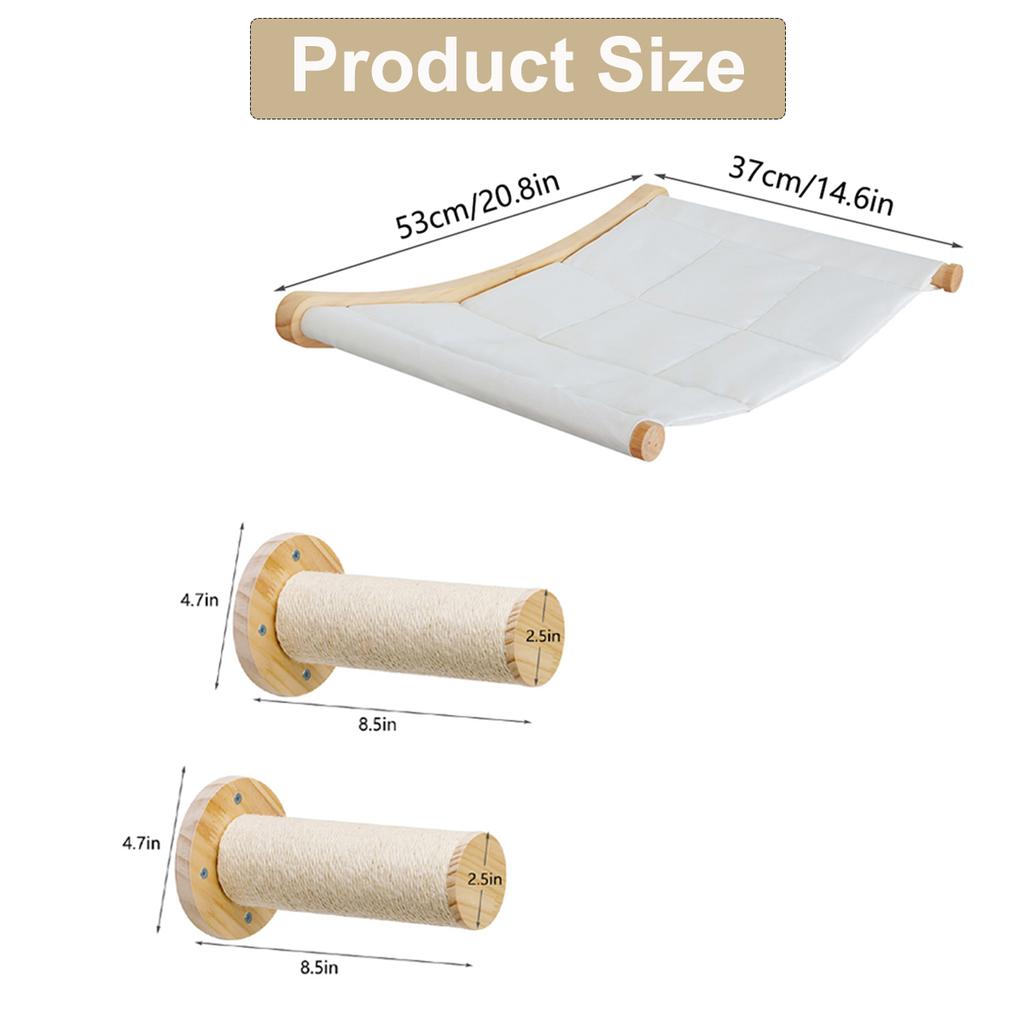 Pat pentru pisici, hamac montat pe perete, pentru pisici mari sau pisici, rafturi de perete și stinghii din lemn și frânghie de sisal, mobilier de sărituri