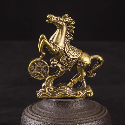 Brass Horse Step On Coins Lucky Statue Feng Shui Desk Ornament Zodiac Animal Figurines Miniatures Pure Copper Crafts Collections