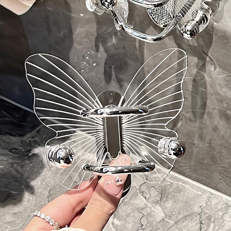 1pc Butterfly Design Bathroom Storage Hook Self-adhesive Girls Hairband Comb Storage Rack Home Organizer