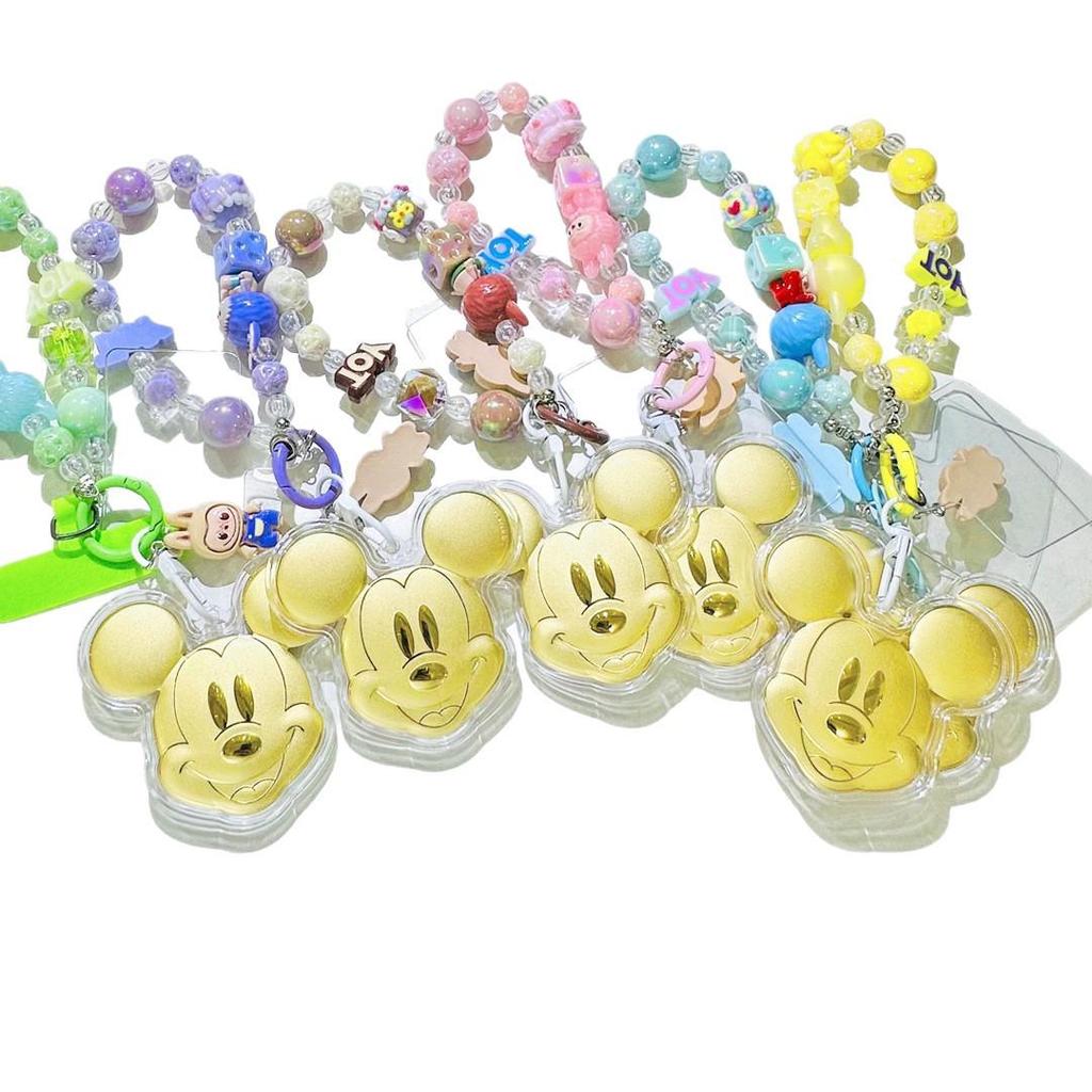 Mickey Mouse 999 Pure Gold Mobile Keychain Pendant - Cute Cartoon Souvenir Charm