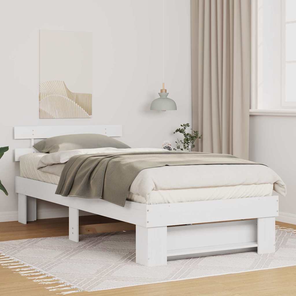 White Bed Frame with Headboard 75 x 190 cm Solid Pine Wood