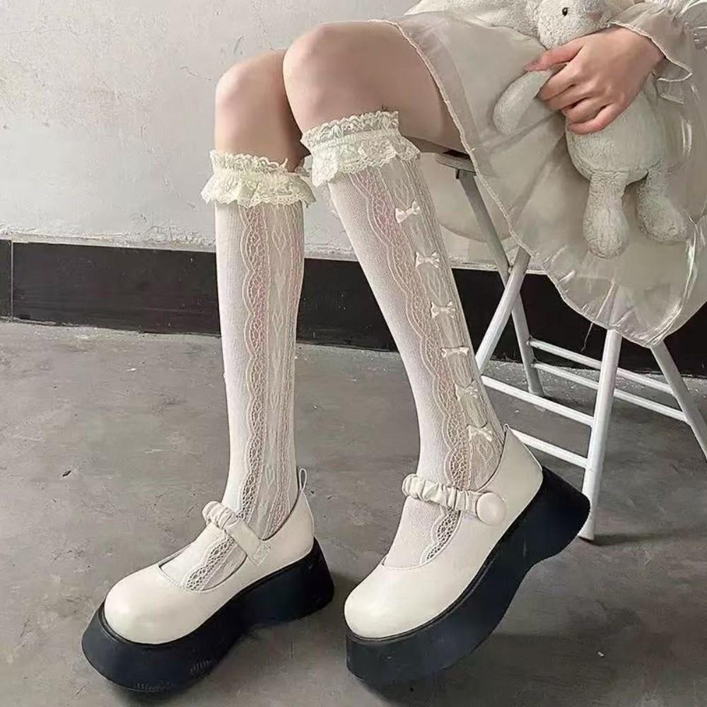Hollow Lace Lolita Socks Thin Fishnet Stockings Sexy Lace Calf Socks Daily Wear