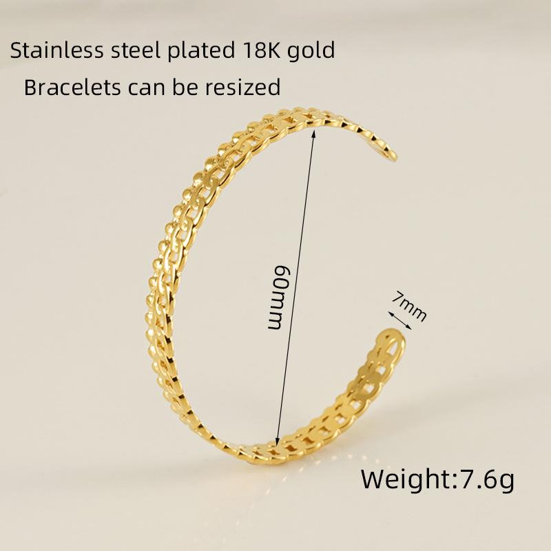 Retro Titanium Steel Adjustable C-Shaped Bangle - European & American INS Style Stainless Steel Women's Bracelet