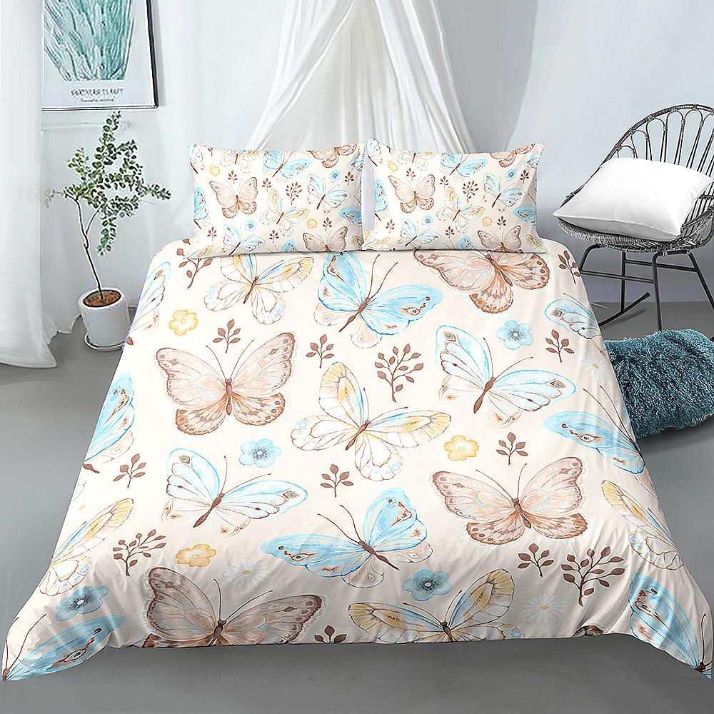 Butterfly Aesthetics Duvet Cover King Queen Beautiful Blue Flying Insect Pattern Print Bedding Set 2/3pcs Polyester Quilt Cover