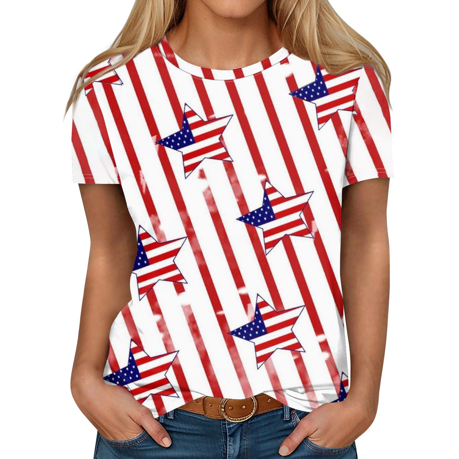 

Женская модная повседневная футболка с круглым вырезом и коротким рукавом с принтом ко Дню независимости XL белый