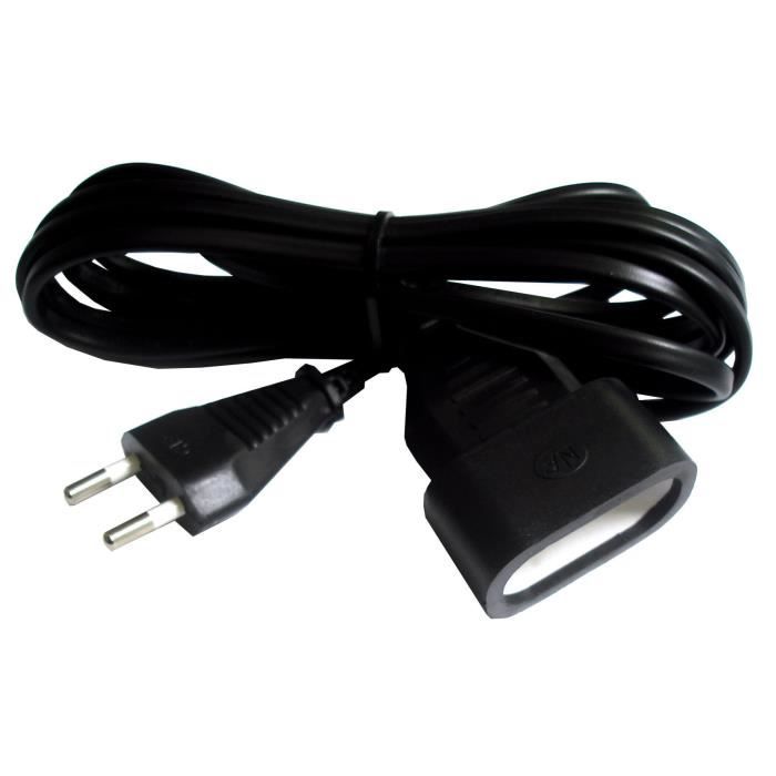 Rallonge 10m - HO3VVH2F 2x0,75mm² 6A - noir - Zenitech