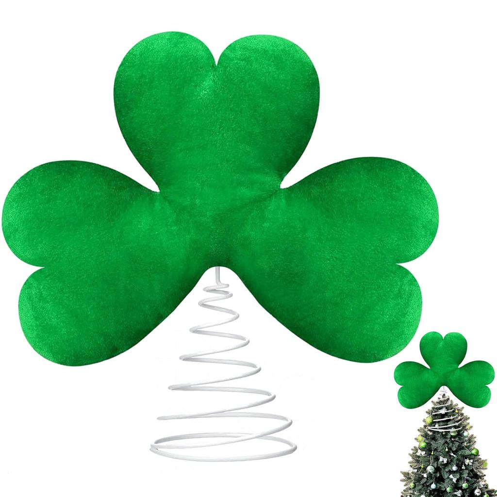 St Patrick Day Tree Topper Green Plush Lucky Clover Metal Decoration For Holiday Party