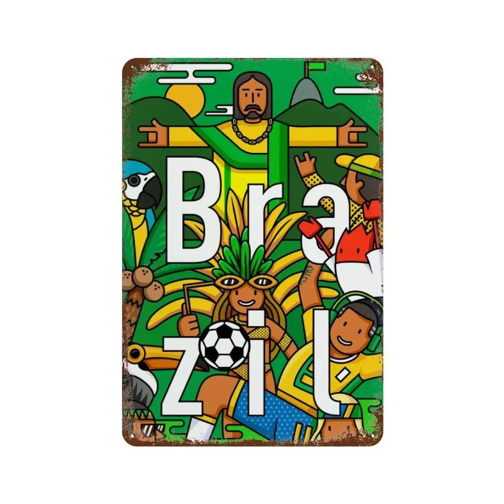 Vintage Brazil Travel Poster Country Flag Metal Tin Signs Retro Carnival Party Metal Plate For Club Home Bar Cafe ART Wall Decor