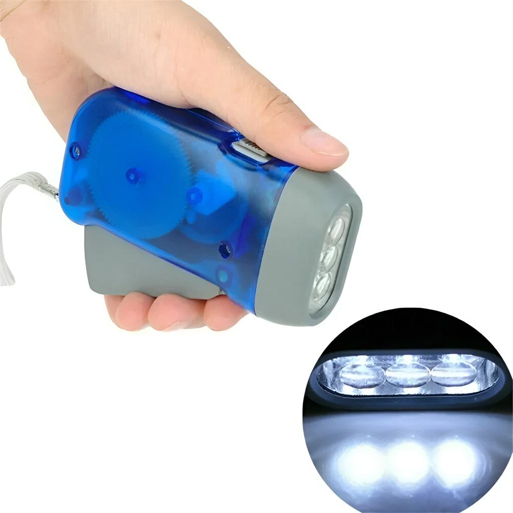 3 LED Dynamo Wind Up Flashlight Hand-pressing Crank NR No Battery Torch Camping Lamp Light for Outdoor Home Blue