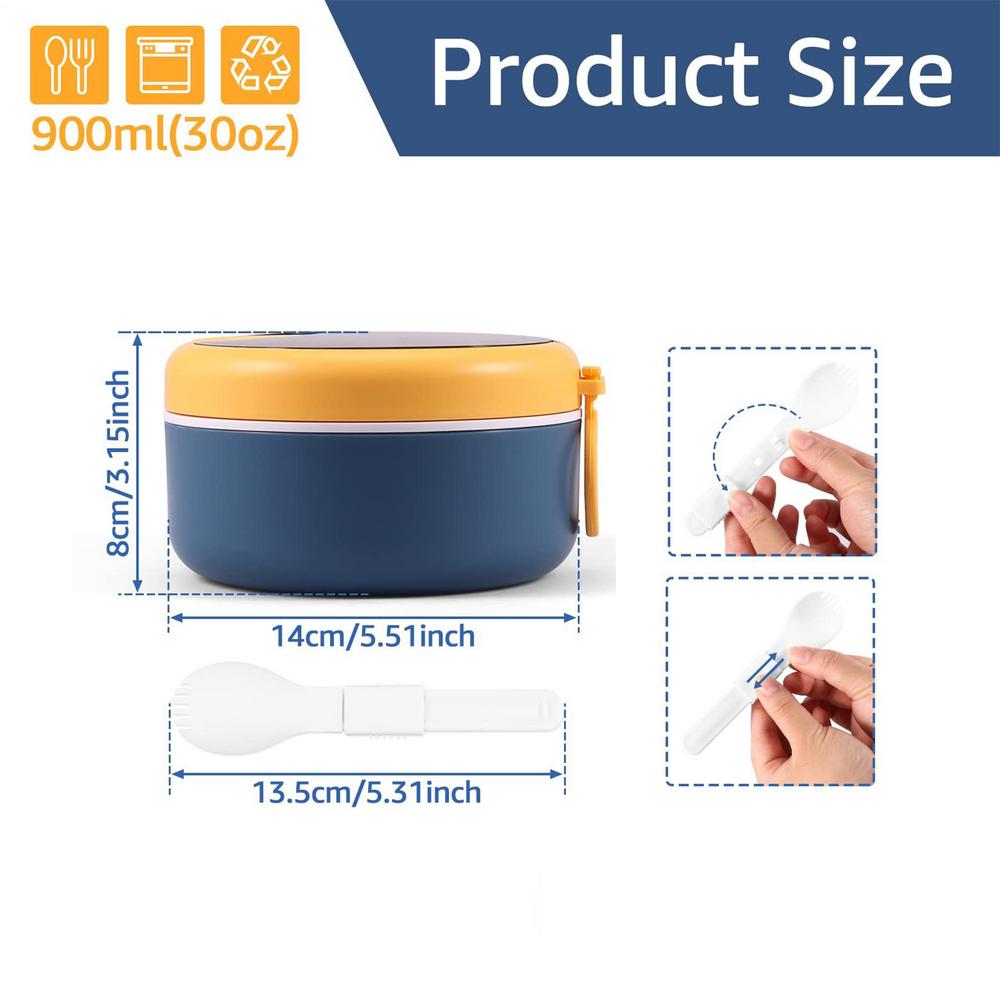 Герметичный контейнер для лапши быстрого приготовления, безопасный для микроволновой печи, 30 унций, большая кружка-супница для лапши быстрого приготовления, для дома, общежития, офиса, путешествий, колледжа синий