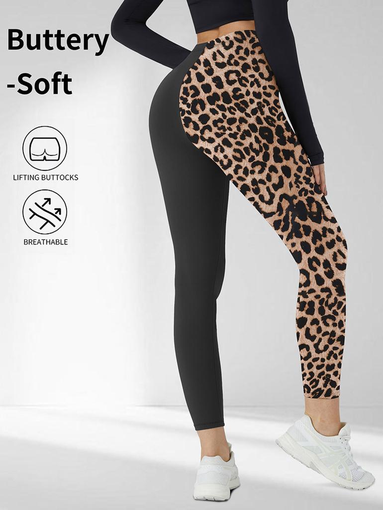 Pocket Style High-Waisted Yoga Pants Women's Leopard Print Fitness High-Stretch Butt-Lifting Sports Leggings