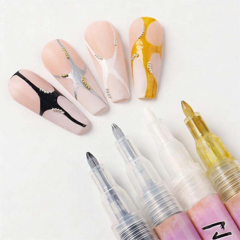 4Color Quick Dry Nail Art Pen Markers Nail Polishing Pen Safe Ink for Precise Designs Portable Use in Any Situation