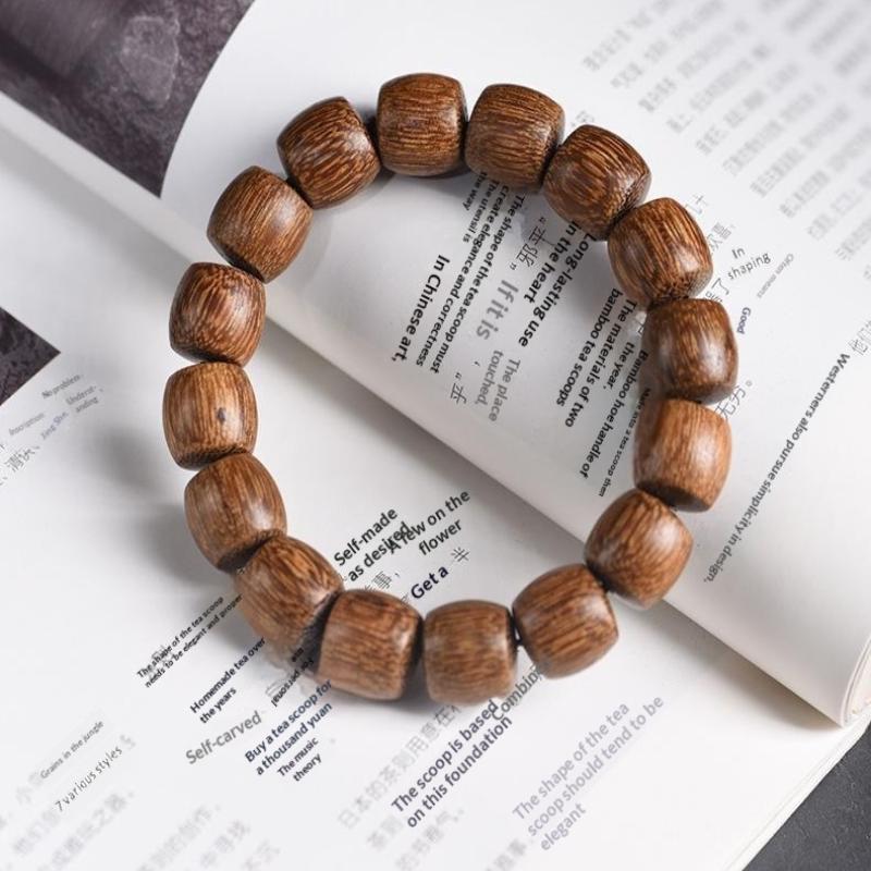 Agarwood Beaded Mala Bracelet Natural Handcrafted Smooth Wooden Wristband Adjustable Unisex Jewelry for Men Women Prayer Gifting